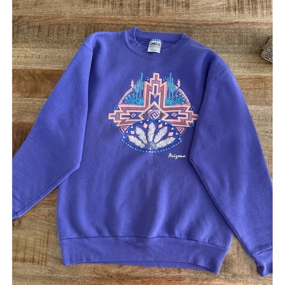 Vintage Oneita Power Sweats‎ Arizona Graphic Sweatshirt USA Made Purple Crewneck